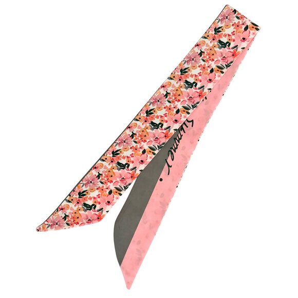 Slim Scarf Pink Floral 34in Satin Two Sided Coquette Cottagecore No60 - Picture 15 of 16